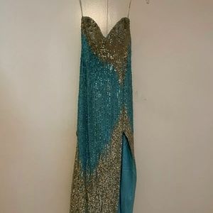 Sherri Hill Teal Blue Sequin Prom Dress